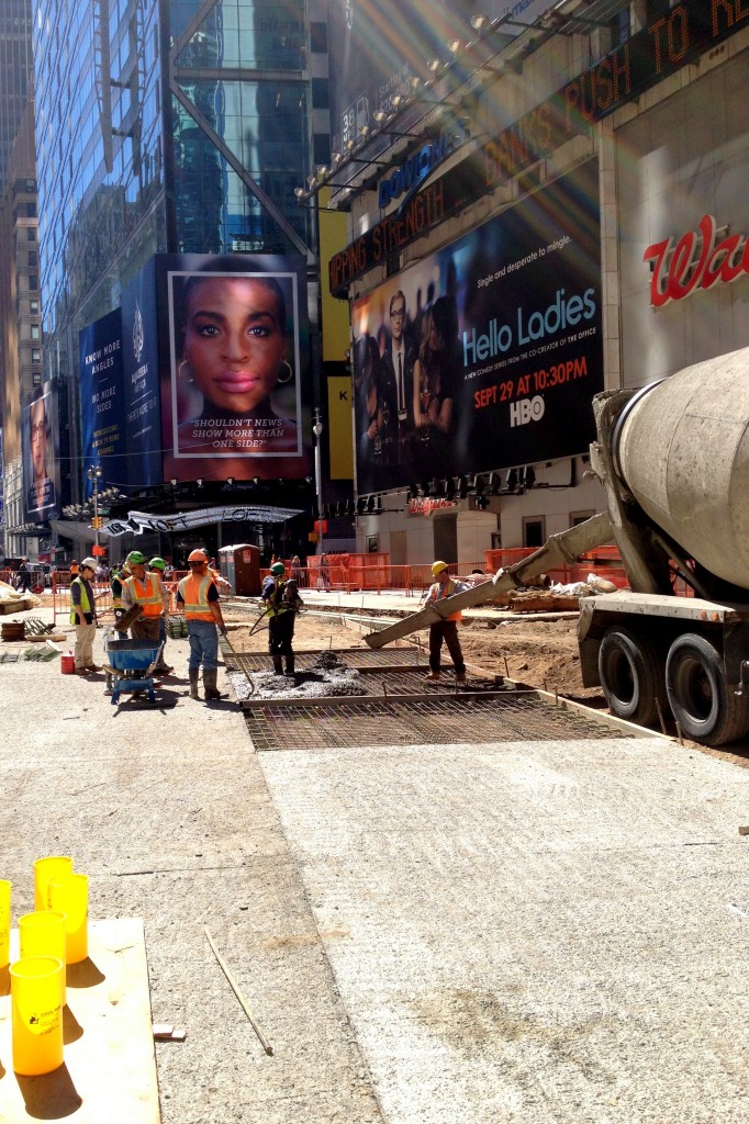 Tully Construction pouring new base concrete for Time Square 